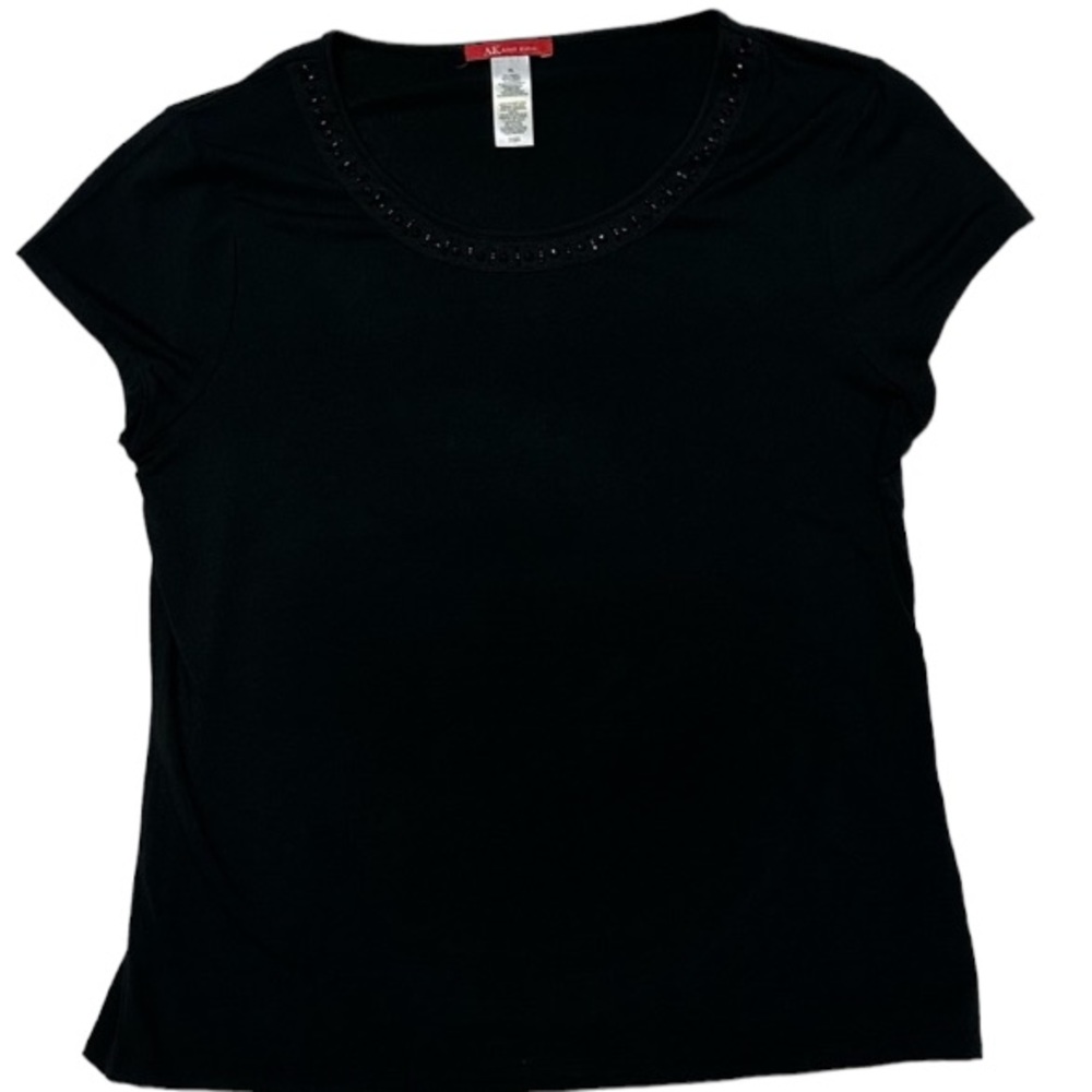 Anne Klein Ladies Black Short Sleeve Embellished Scoop Neck| Shirt Size XL EUC
